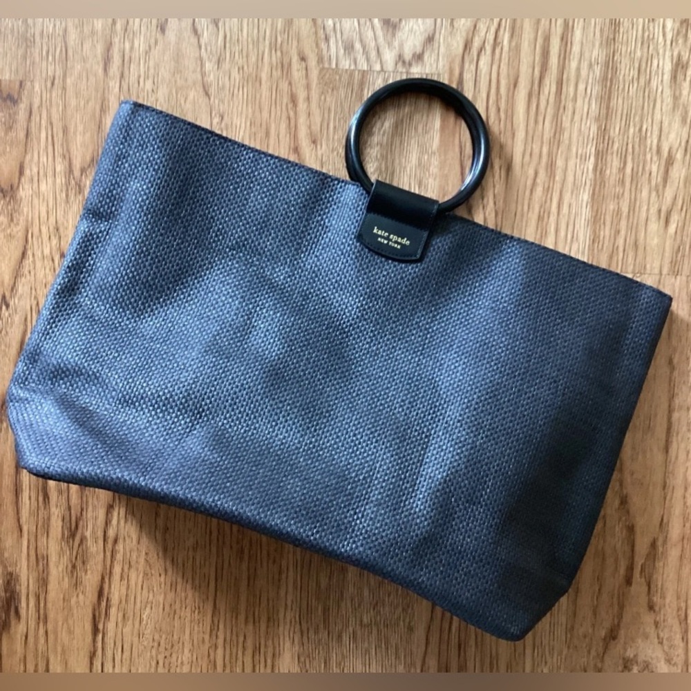 EUC - Kate Spade ♠️ New York Black Raffia Large Tote Bag With Ring Handles - Picture 13 of 13